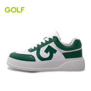 高爾夫（GOLF）男鞋牛皮厚底休閑鞋男防滑耐磨百搭板鞋透氣時尚撞色休閑鞋男 白+綠 41