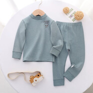 HELLOLUOBO兒童保暖內衣德絨秋衣秋褲男童加絨加厚中小童女孩家居服寶寶睡衣 細條款-抹茶綠 100碼（建議90-100高/25-30斤）