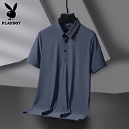 花花公子（PLAYBOY）冰絲T恤男士短袖polo衫男款簡約百搭上衣服夏季商務男 1808深灰 2XL