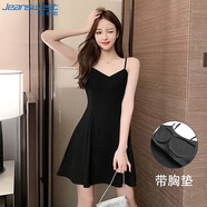 真維斯連衣裙女春夏赫本風(fēng)吊帶小個(gè)子高級(jí)感顯瘦遮肚子裙子外穿黑色L