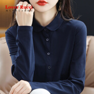 LOVER RUCCI法國長(cháng)袖t恤女絲光棉2025秋冬新款Polo領(lǐng)上衣純棉長(cháng)袖開(kāi)衫女 藏青色 S