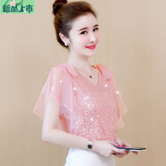 艾妃琳時(shí)尚夏季雪紡襯衫女裝2025新款潮流很仙的上衣洋氣短袖超仙女氣質(zhì) 粉色1668# XL