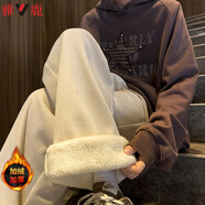 雅鹿加絨加厚羊羔絨闊腿褲子男秋冬季寬松燈芯絨潮流休閑直筒棉褲保暖 杏色【0401加絨高品質(zhì)】 M 80-105斤