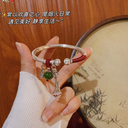 小米星999純銀祥云手鐲女足銀原創(chuàng)復古民族風年輕款古法銀推拉實心鐲子 多福南瓜開口紅繩流蘇吊墜