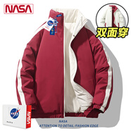 NASA RHUDE秋季外套男裝情侶裝休閑夾克男秋冬棒球服潮流男士春秋款衣服男 M188棉衣紅色(雙面穿) M (115-140斤)