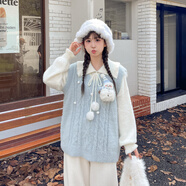 森女部落原創(chuàng  )海馬毛治愈系baby藍馬甲毛衣女2024年新款女裝秋冬裝 藍色馬甲 單件 S