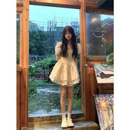 YOMC森系初戀裙法式復古收腰高級感氣質(zhì)泡泡袖公主裙溫柔風(fēng)蓬蓬連衣裙 米白色 S 推薦[70-85斤]