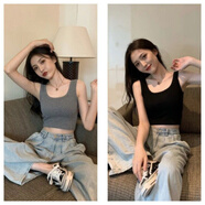 U領(lǐng)運動(dòng)短款內搭打底無(wú)袖吊帶上衣女夏黑色外穿緊身露臍小背心潮 灰色+黑色 大碼建議106-140斤