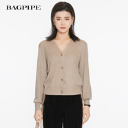 風(fēng)笛（Bagpipe）風(fēng)笛2024秋季新款藍(lán)色長(zhǎng)袖針織衫女慵懶風(fēng)開衫外搭毛衣外套上衣 燕麥色 XL