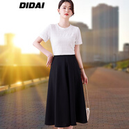 帝黛（DIDAI）品牌連衣裙女2024新款夏季女裝馬面t恤新中式套裝長裙子半身裙 黑色（上衣+裙子） 上衣發(fā)大一碼 3XL建議（155-160）斤