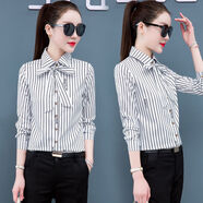 矜持范條紋襯衫女長(cháng)袖2025春裝新款韓版職業(yè)白襯衣女士雪紡衫寬松型 1316【長(cháng)袖】白色條紋+領(lǐng)飾 2XL （115-125斤）