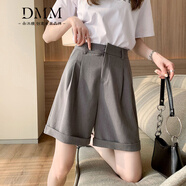 朵沐縵西裝短褲女夏季寬松垂感高腰冰絲薄款顯瘦a字休閑褲闊腿五分熱褲 灰色 L