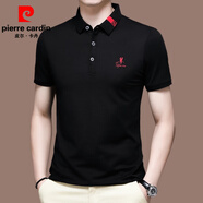 皮爾卡丹（pierre cardin）短袖t恤男夏季薄款純棉中年時尚休閑半袖翻領(lǐng)刺繡男士polo 衫 黑色 170/L(適合體重120-130斤)