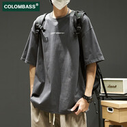 Colombass純棉短袖t恤男夏季日系寬松ins潮牌字母印花男士休閑重磅半袖體恤 深灰色(精梳棉升級款) L/175(建議125-145斤)