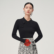 BADINA芭蒂娜新中式針織衫女2024春季新款設(shè)計(jì)感修身打底衫上衣 黑色 M