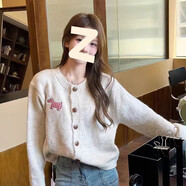 AFTER MONDAY乖乖女 小狗貼布糖果色甜美開衫毛衣2025秋季外套多色森女 米白色 均碼