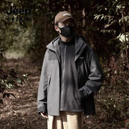 吉普（JEEP）沖鋒衣外套男女秋冬季新款戶(hù)外三合一防風(fēng)保暖登山服可拆卸夾克男 【男女款】金剛灰-三合一 S(建議125-135斤)