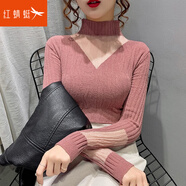 紅蜻蜓 2025年針織衫春新款內搭半高領蕾絲打底毛衣上衣衫修身女士線衣 皮粉常規(guī) 均碼 （適合80-130斤）