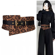 紫心竹寬腰封束腰女豹紋布料腰帶配飾松緊裝飾配連衣裙子毛衣高級感復古 豹紋棕色