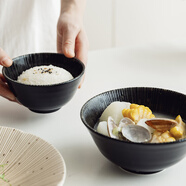 Arasigawa日本進(jìn)口Bloom千段十草盤(pán)陶瓷冷菜盤(pán)子拉面碗湯碗中西餐盤(pán)沙拉盤(pán) 小湯碗15.6cm黑色