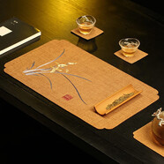 巢品茶席新中式禪意茶臺墊布防水茶桌茶具配件茶盤(pán)茶杯墊布藝長(cháng)條定制 君子如蘭-咖啡【多麗絲麻 刺繡】 茶餐墊:50*30cm（單張）