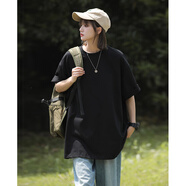 OEMG美式復(fù)古純色棉短袖t恤男25夏季新款重磅半袖上衣服寬松情侶體恤 黑色 XL 【建議135-150斤】