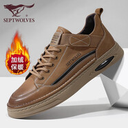 七匹狼男鞋夏季鞋子工裝鞋男士休閑皮鞋真皮板鞋商務(wù)小皮鞋 7940土黃加絨 38 碼