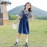 迪士尼（DISNEY）女童夏裝背帶裙套裝2023時(shí)尚薄款牛仔裙兩件套夏天中大童女孩裙子 藍色背帶單裙 110建議身高100-110厘米