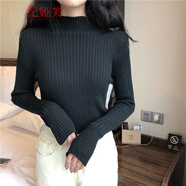 她風(fēng)采 一體絨毛衣加厚打底衫毛衣女冬款2022百搭顯瘦半高領(lǐng)毛衣針織衫 841 黑色【不加絨】 L【100-110斤】