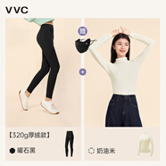 VVC打底褲女春秋新款高腰小腳鯊魚(yú)褲塑形修身顯瘦高彈瑜伽褲子 【320g絨款+奶油米肌底衣】組合 L （100-110斤）
