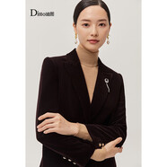 迪圖高端絲絨西裝套裝女2023秋冬新款優(yōu)雅通勤職場氣質職業(yè)裝西服 酒紅色西裝外套 XL