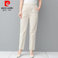 皮爾卡丹（pierre cardin）2025春夏新款純棉長褲高腰直筒彈力中年老年女褲松緊腰運(yùn)動休閑褲 米白色 2XL :建議115-128斤