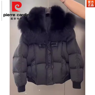 皮爾卡丹（pierre cardin）感超好看短款羽絨服女冬季2025新款仿真毛領(lǐng)厚外套顯瘦女裝 黑色 2XL