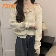 FSHE甜美針織衫女2025秋冬甜美蕾絲花邊領(lǐng)單排扣毛衣長袖小外套 杏色 均碼 [建議70-120斤]