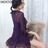 MOXTOC性感睡衣女士蕾絲兩件套網(wǎng)紗吊帶睡裙純欲家居服 深紫 M （94-108斤)