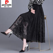 皮爾卡丹法式蕾絲半身裙女2025春夏新款a字中長(cháng)裙大擺網(wǎng)紗鏤空仙女百褶裙 黑色 黑色鳳凰花 L 100-120斤