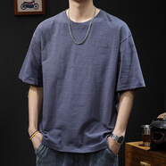 依郎酷竹節純棉短袖t恤男士夏季衣服2025新款半袖大碼潮牌男裝重磅體恤 深灰色 M 【合適115-130斤】