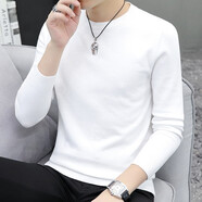 慈良秋冬季毛衣男圓領(lǐng)韓版潮流純色針織衫修身線(xiàn)衣男裝上衣服 白色 L （110斤-135斤）