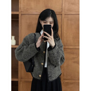 皮爾卡丹（pierre cardin）春秋季小香風(fēng)短外套女2023新款秋冬寬松短款風(fēng)衣女士毛呢外套上衣 黑色 S （80-100斤）