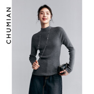 初棉小蠻腰格雷灰半高領(lǐng)全羊毛打底衫女24冬季修身內搭針織衫毛衣 麻灰色-半高領(lǐng) S