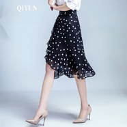 QIYUN品牌波點雪紡半身裙女夏2023不規(guī)則高腰裙子一步包臀中長款魚尾裙 波點裙 S 腰圍1尺9/適合81-90斤