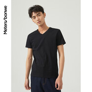 美特斯邦威t恤男女2025夏季新款純色百搭純棉短袖情侶裝男士打底衫 影黑 L 175 96A
