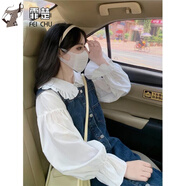 霏楚牛仔背帶裙女秋季2025年韓版新款復古收腰寬松顯瘦長(cháng)款吊帶連衣裙 襯衣 XL