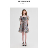LULUALWAYS【商場同款】24秋季新款甜美顯瘦歐根紗印花短款連衣裙 粉色 M