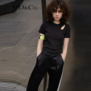MO&Co.春夏鏤空簡(jiǎn)約修身短袖T恤黑色設計感挖空T恤女小白T 黑色 M 165