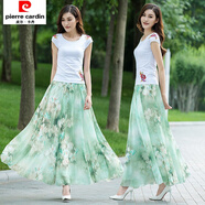 皮爾卡丹2025夏新款雪紡半身裙長(zhǎng)款大碼裙子波西米亞碎花大擺女沙灘裙長(zhǎng)裙 綠百合 L 100-120斤