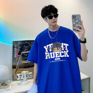 晨瑞杰夏季13初高中生純棉短袖T恤男15青少年16寬松12-18歲潮流半袖體恤 T23102藍(lán)色 M（高質(zhì)量純棉短袖T恤）