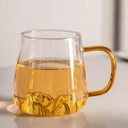 瓷牌茗茶具（cipaiming teaset）大容量玻璃茶杯創(chuàng)意觀山綠茶杯家用會(huì)客大號(hào)涼水杯果汁杯可樂杯 黃色-冰山玻璃杯 400ml