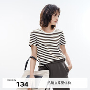 伊芙麗（eifini）2024春裝新款簡約氣質(zhì)百搭圓領(lǐng)純色基礎(chǔ)款時尚內(nèi)搭T恤女 深灰條紋 S 155/80A