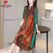 皮爾卡丹（pierre cardin）官方高端香云紗裙子2025新款品牌杭州立領(lǐng)真絲連衣裙女桑蠶絲 品牌旗艦花色 1831 L 品牌旗艦 105-115斤